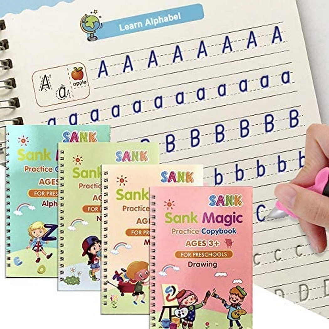     			Practice Copybook, (4 Book + 1 Pen + 10 Refill) Number Tracing Book for Preschoolers with Pen, Magic Calligraphy Copybook
