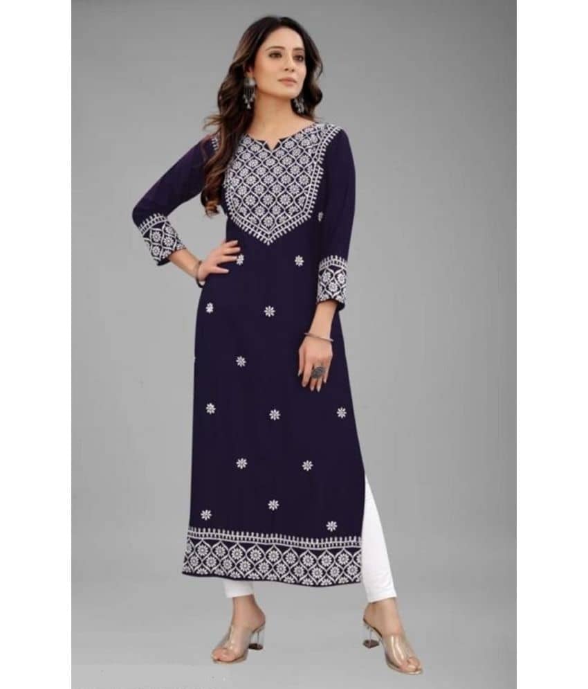 QPEEZ - Blue Rayon Women's Straight Kurti ( Pack of 1 ) - Kurtis, Tunics | Buy online on ZillyBuy