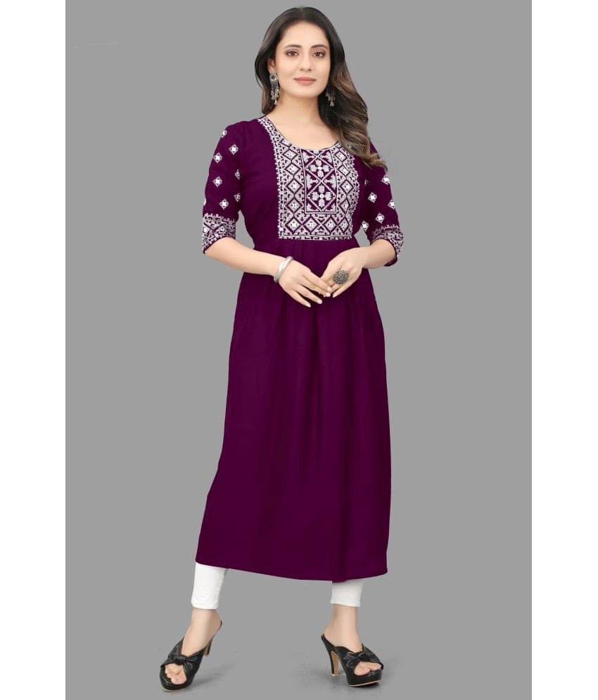 QPEEZ - Purple Rayon Women's Flared Kurti ( Pack of 1 ) QPEEZ - Purple Rayon Women's Flared Kurti ( Pack of 1 )