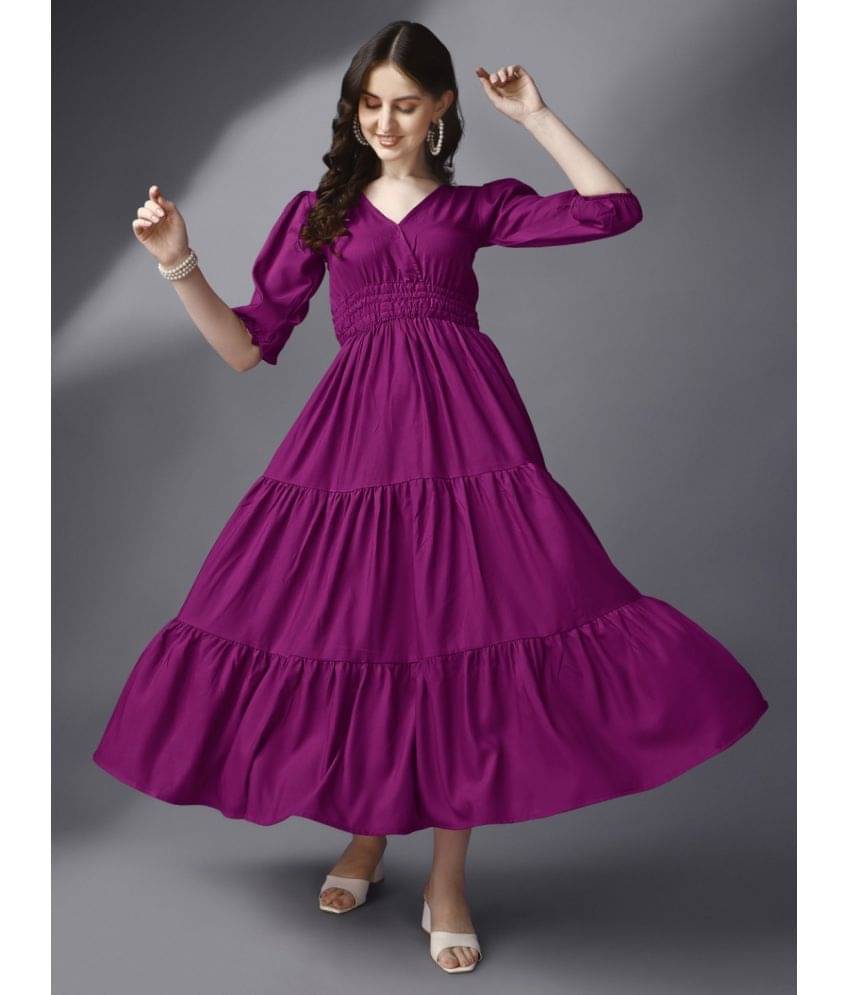     			RAIYANI FASHION Women Rayon Solid Fit & Flare Dress ( Magenta )
