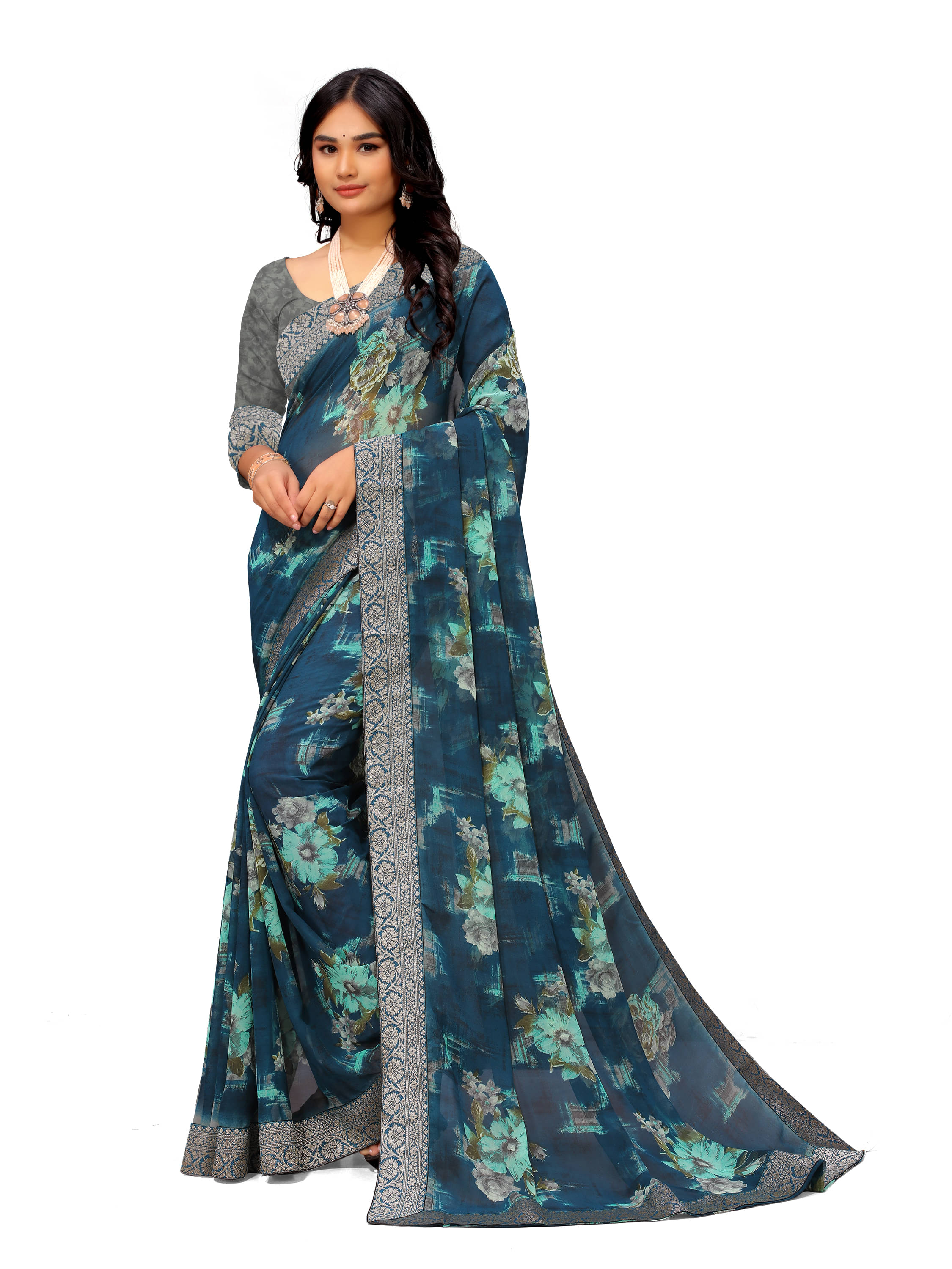 Sanwariya Silks Georgette Printed Saree With Unstitched Blouse Piece ( SkyBlue ) Sanwariya Silks Georgette Printed Saree With Unstitched Blouse Piece ( SkyBlue )