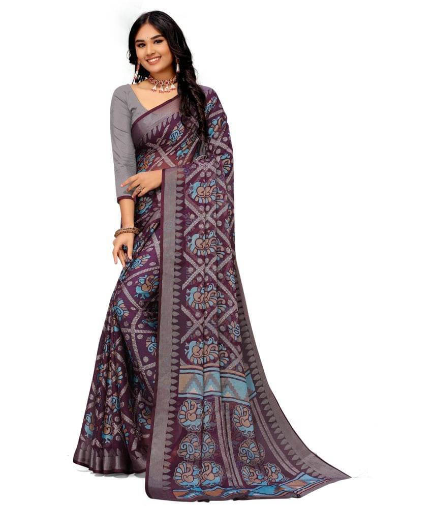     			Sanwariya Silks Brasso Printed Saree With Unstitched Blouse Piece ( Wine )