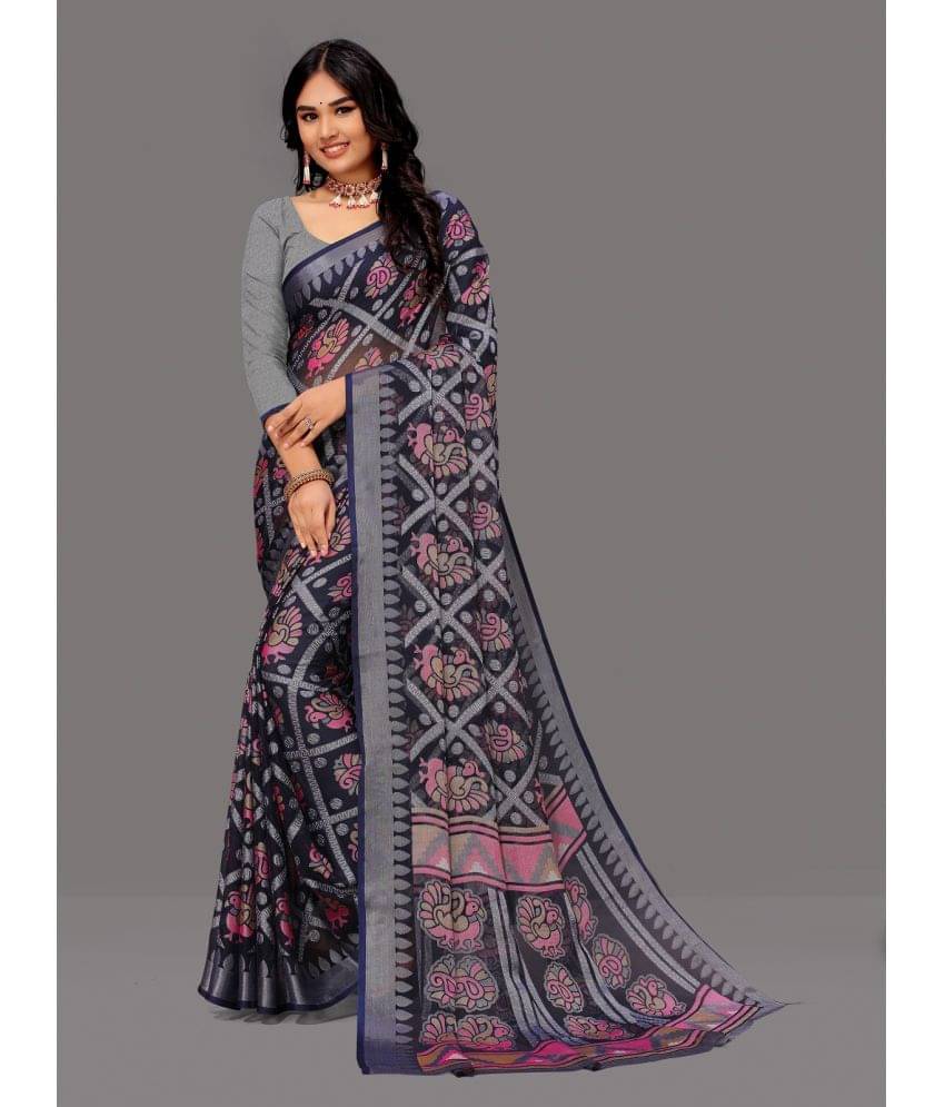 Sitanjali Brasso Printed Saree With Unstitched Blouse Piece ( Blue )     			Sitanjali Brasso Printed Saree With Unstitched Blouse Piece ( Blue )