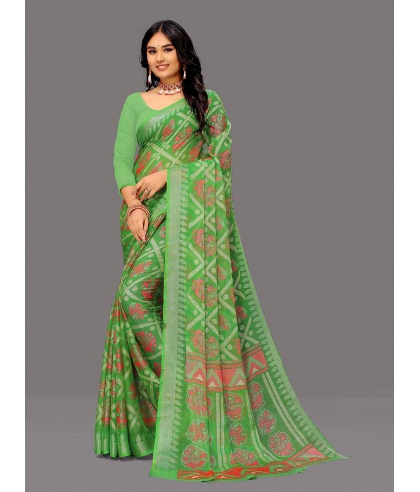     			Sitanjali Brasso Printed Saree With Unstitched Blouse Piece ( Green )