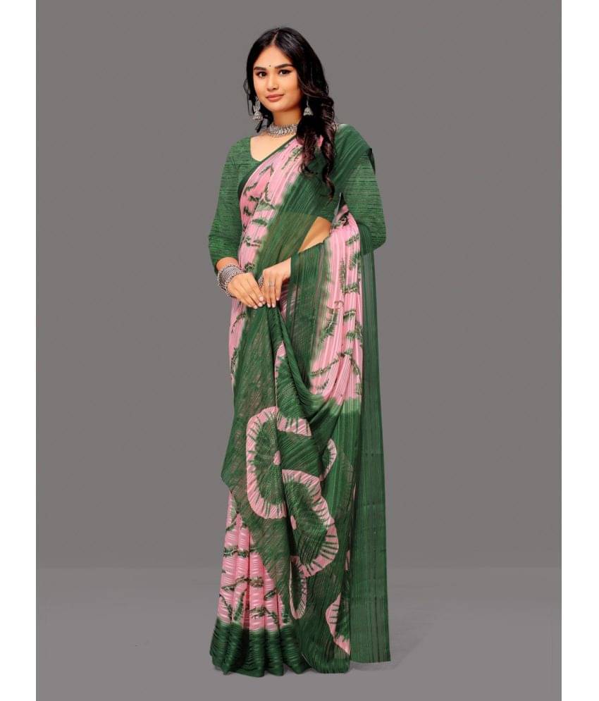     			Sitanjali Georgette Printed Saree With Unstitched Blouse Piece ( Green )