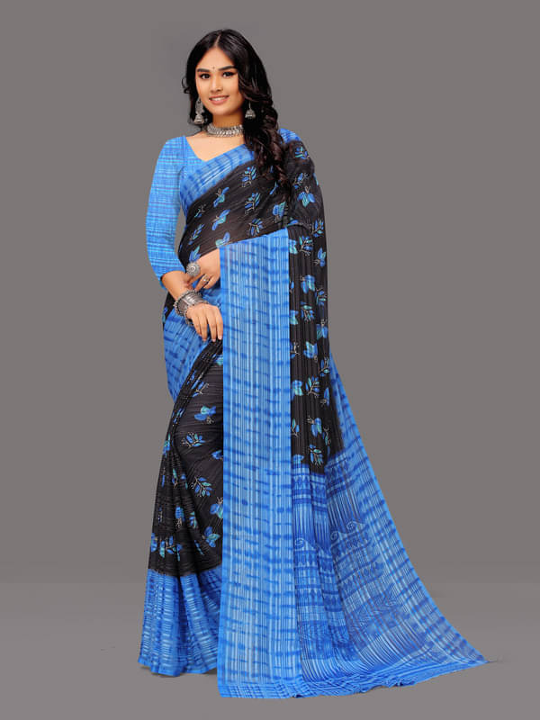     			Sitanjali Lifestyle Georgette Printed Saree With Unstitched Blouse Piece ( Blue )