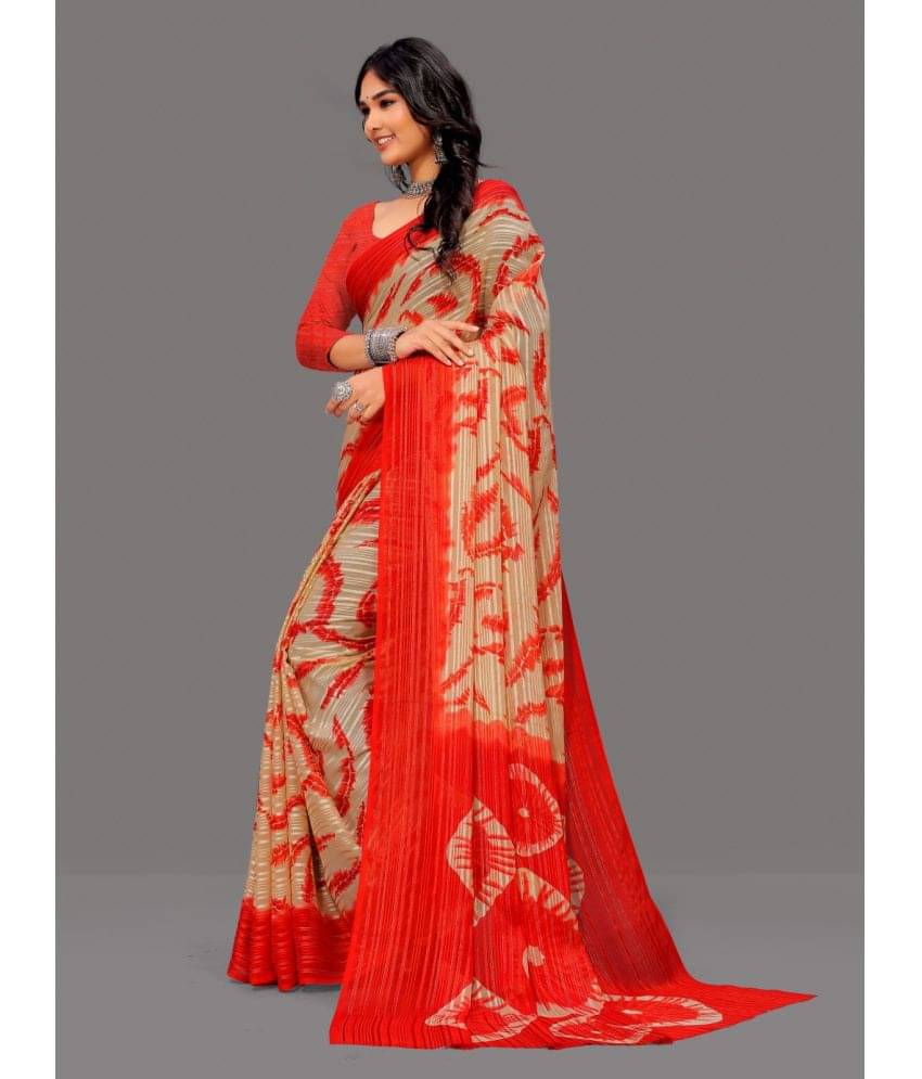     			Sitanjali Georgette Printed Saree With Unstitched Blouse Piece ( Red )