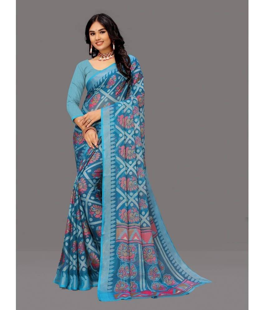     			Sitanjali Brasso Printed Saree With Unstitched Blouse Piece ( SkyBlue )