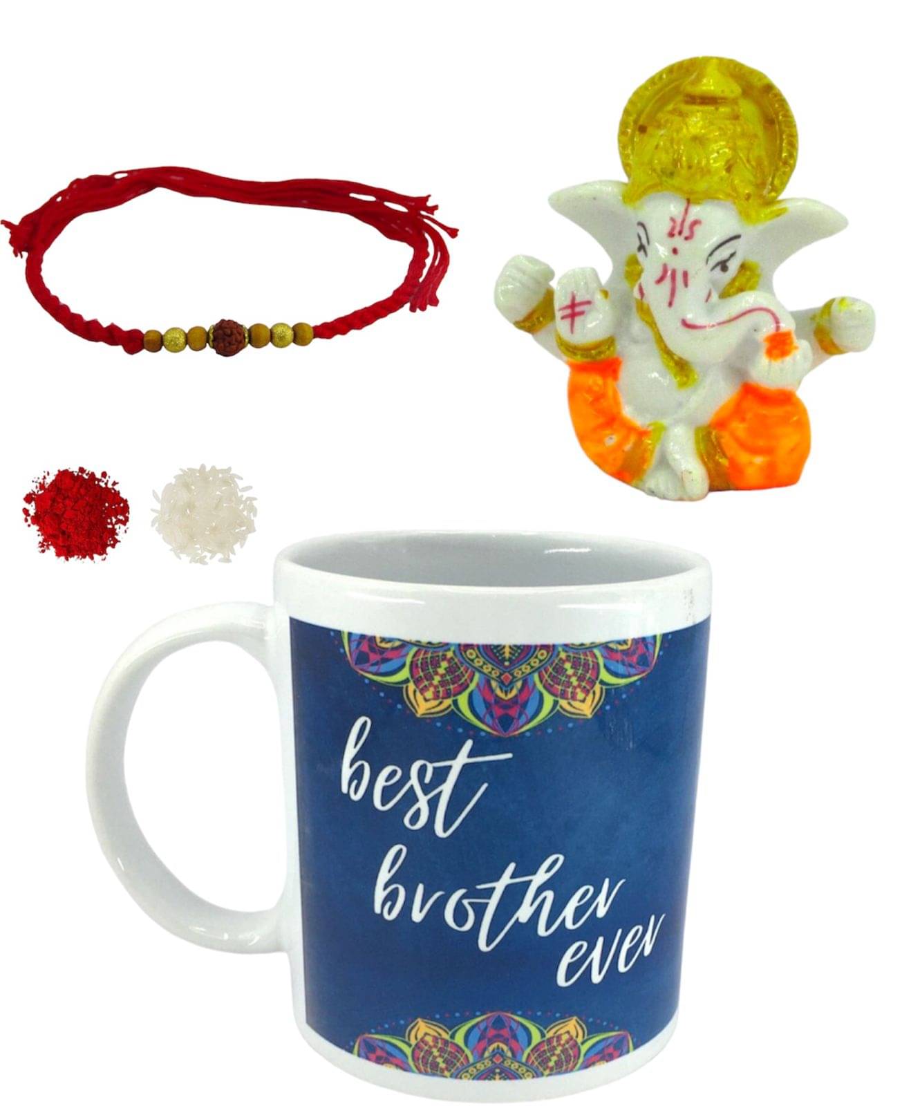 THRIFTKART Rakhi Set Multicolour 1PC MUG,RUDRAKSH RAKHI,Ganesha Idol GIFT COMBO THRIFTKART Rakhi Set Multicolour 1PC MUG,RUDRAKSH RAKHI,Ganesha Idol GIFT COMBO