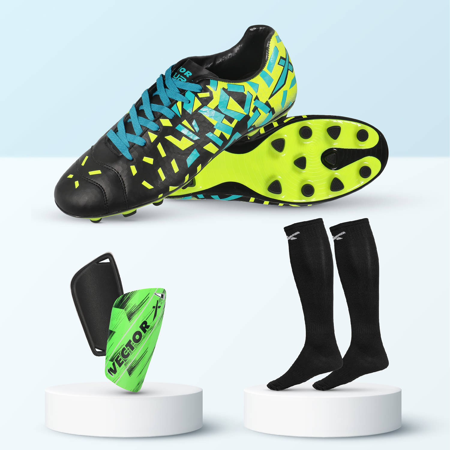 Vector X Combo of Football Shoe with Shin guard and Stocking for Training and Practice     			Vector X Combo of Football Shoe with Shin guard and Stocking for Training and Practice