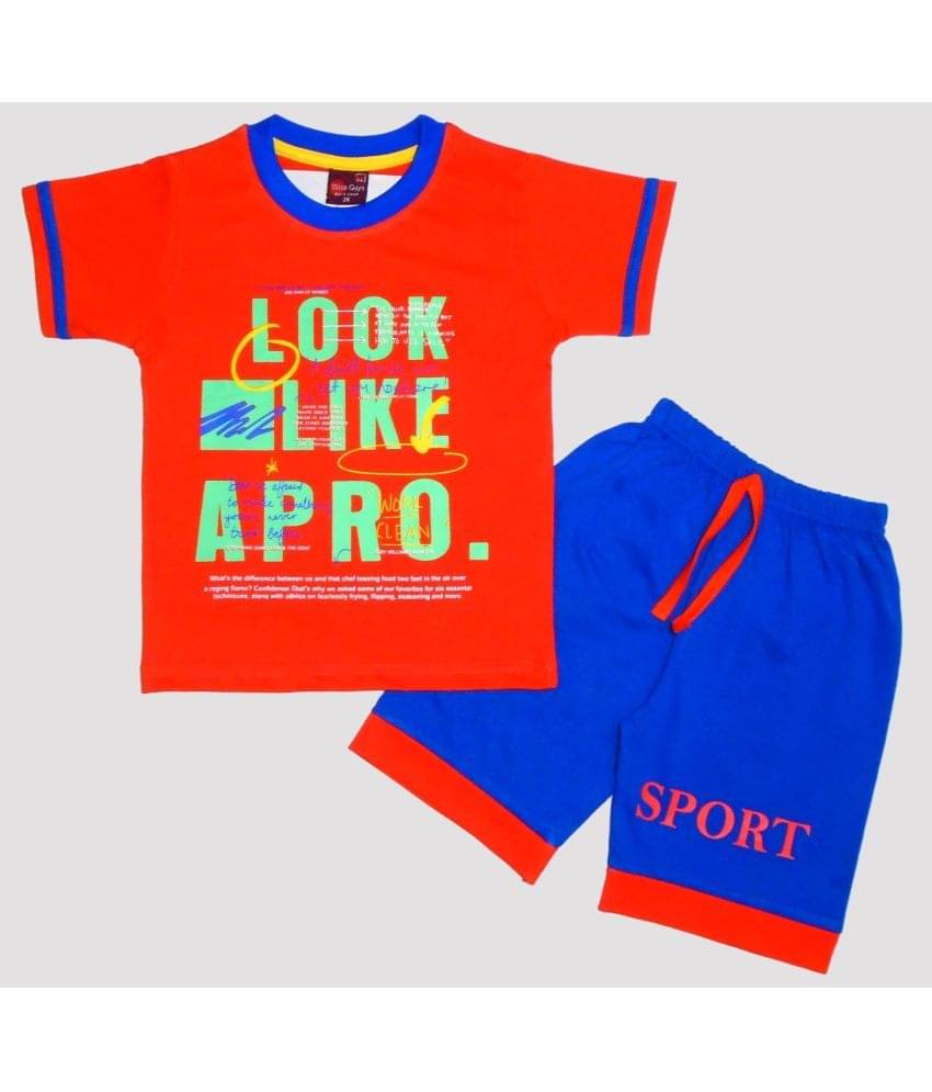     			Wise Guys Pack of 1 Boys Cotton T-Shirt & Pants Set ( Red )