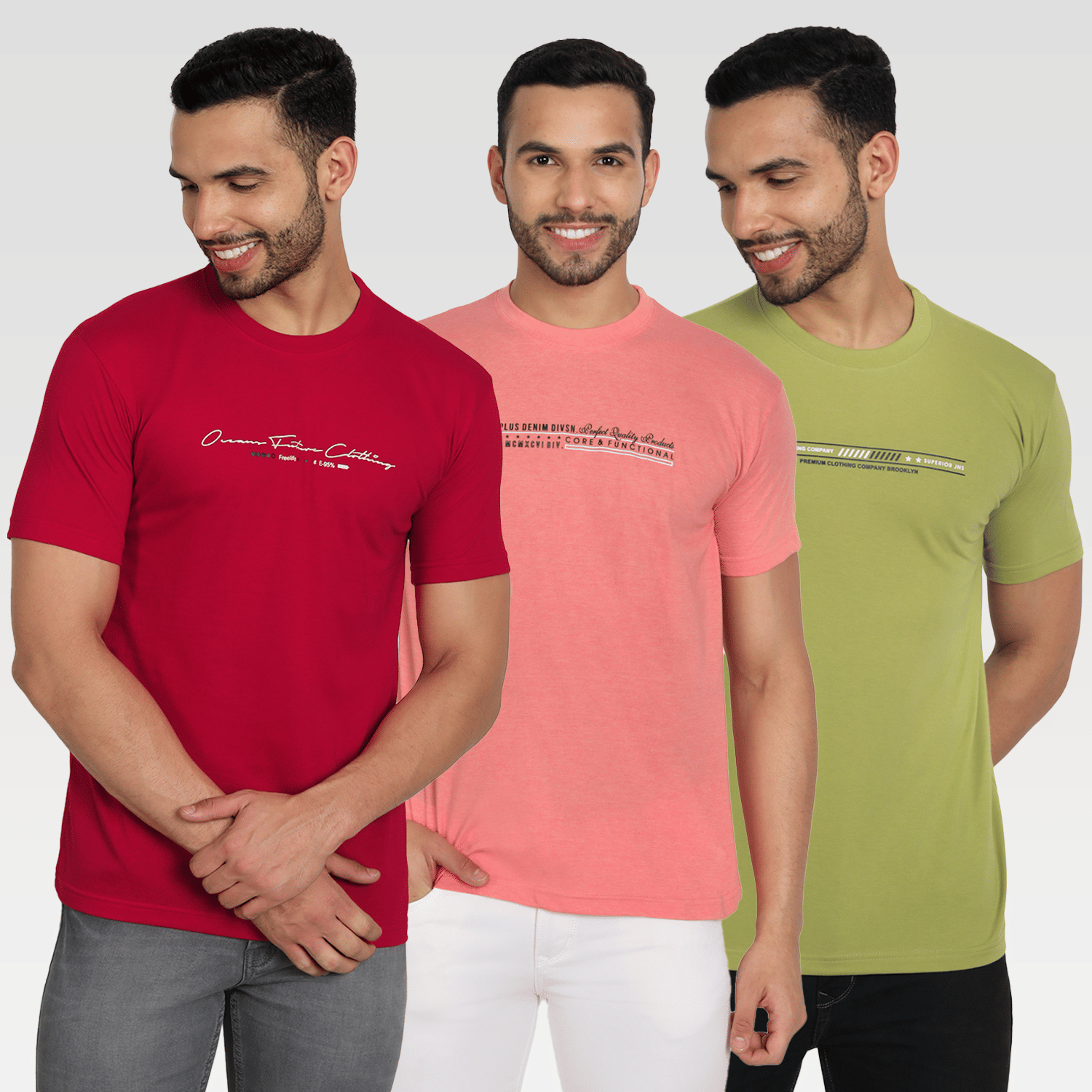 Zeffit Pack of 3 Cotton Blend Regular Fit Men's T-Shirt ( Multicolor )