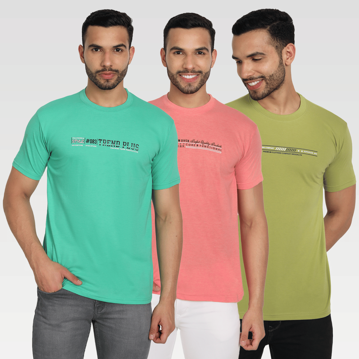 Zeffit Pack of 3 Cotton Blend Regular Fit Men's T-Shirt ( Multicolor ) Zeffit Pack of 3 Cotton Blend Regular Fit Men's T-Shirt ( Multicolor )