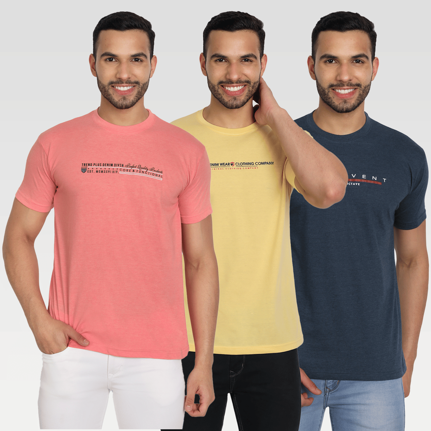 Zeffit Pack of 3 Cotton Blend Regular Fit Men's T-Shirt ( Multicolor )