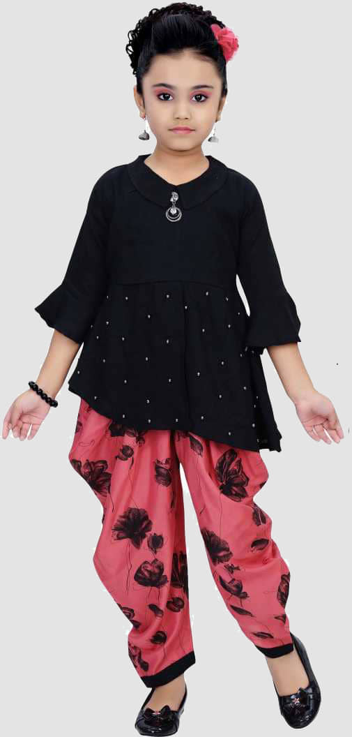 9stiches - Red Rayon Girls Top With Dhoti ( Pack of 1 )