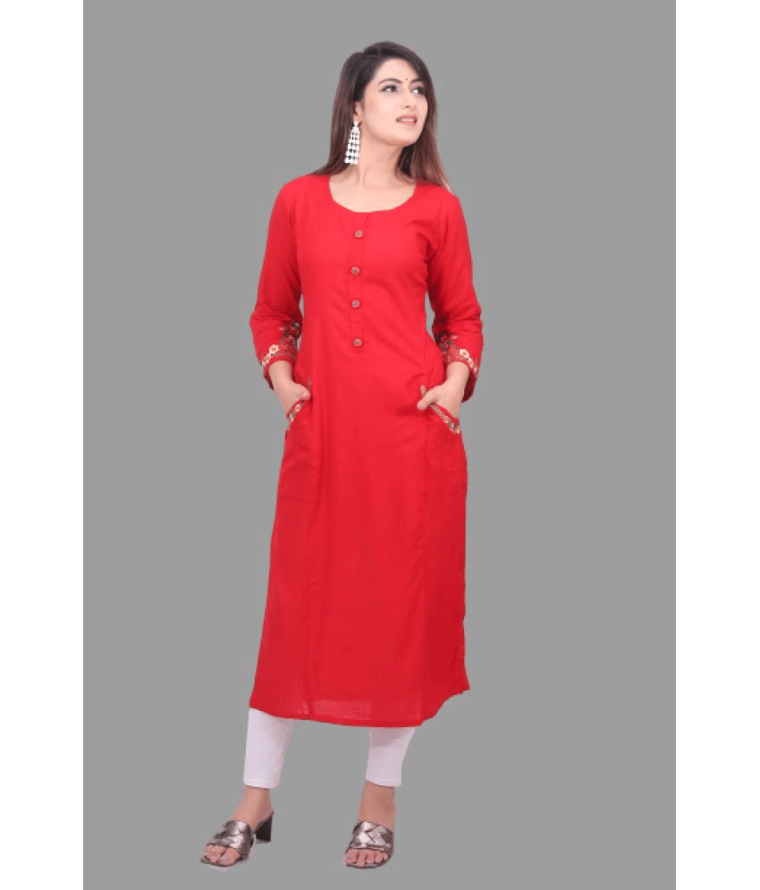 ADRIMA - Red Rayon Women's A-line Kurti ( Pack of 1 )     			ADRIMA - Red Rayon Women's A-line Kurti ( Pack of 1 )