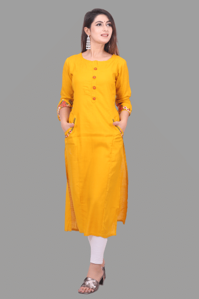     			ADRIMA - Yellow Rayon Women's A-line Kurti ( Pack of 1 )