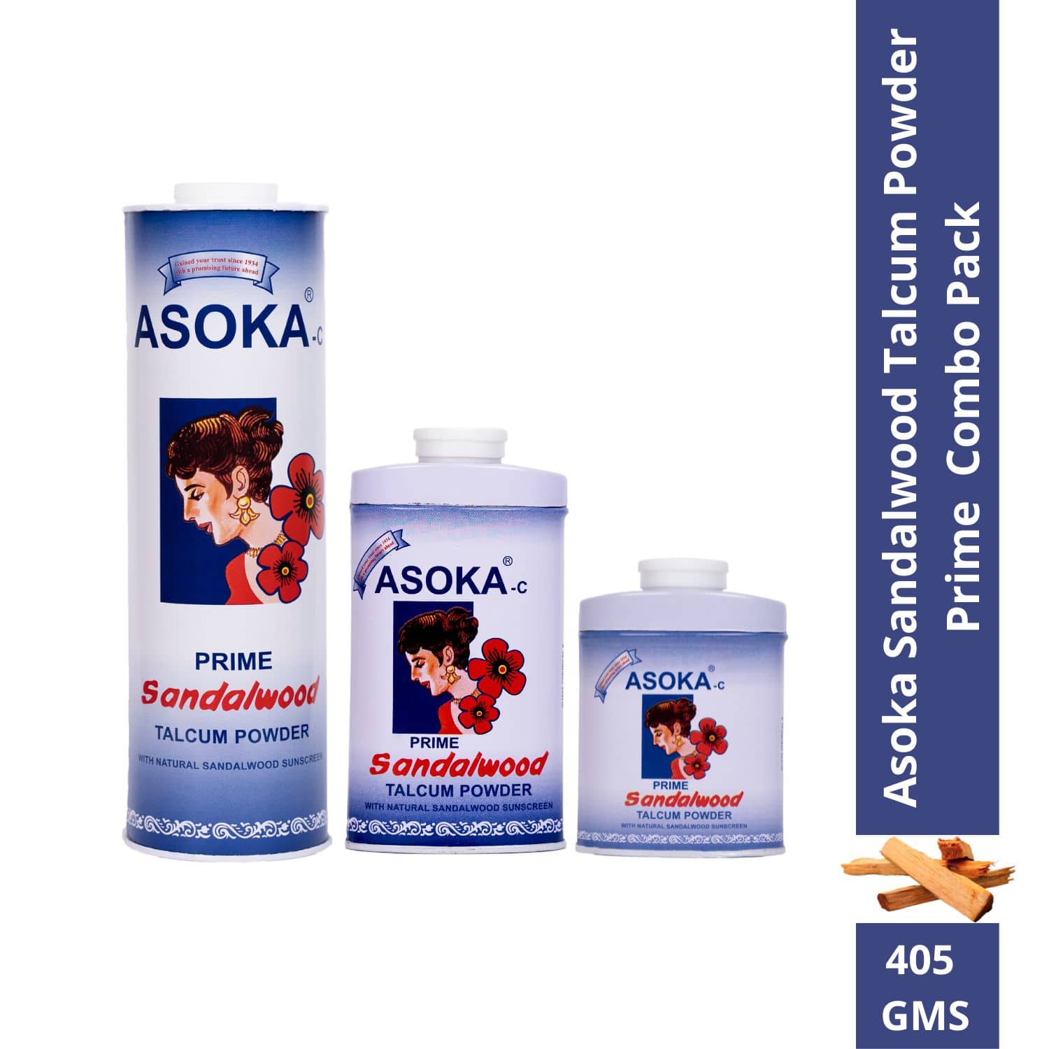 Asoka-c Sandalwood Talcum Powder Prime Talc 405 gm Pack of 3