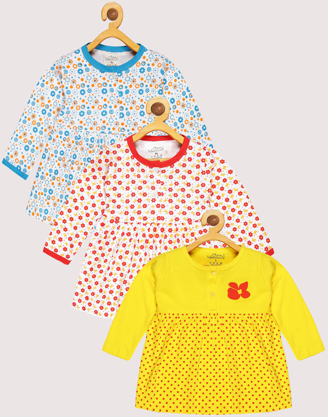 Babeezworld Pack of 3 Baby Girls Cotton Frock ( Multi )