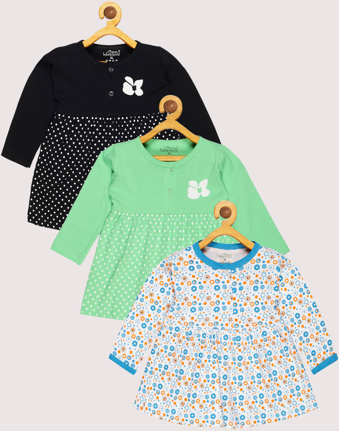 Babeezworld Pack of 3 Baby Girls Cotton Frock ( Multi )