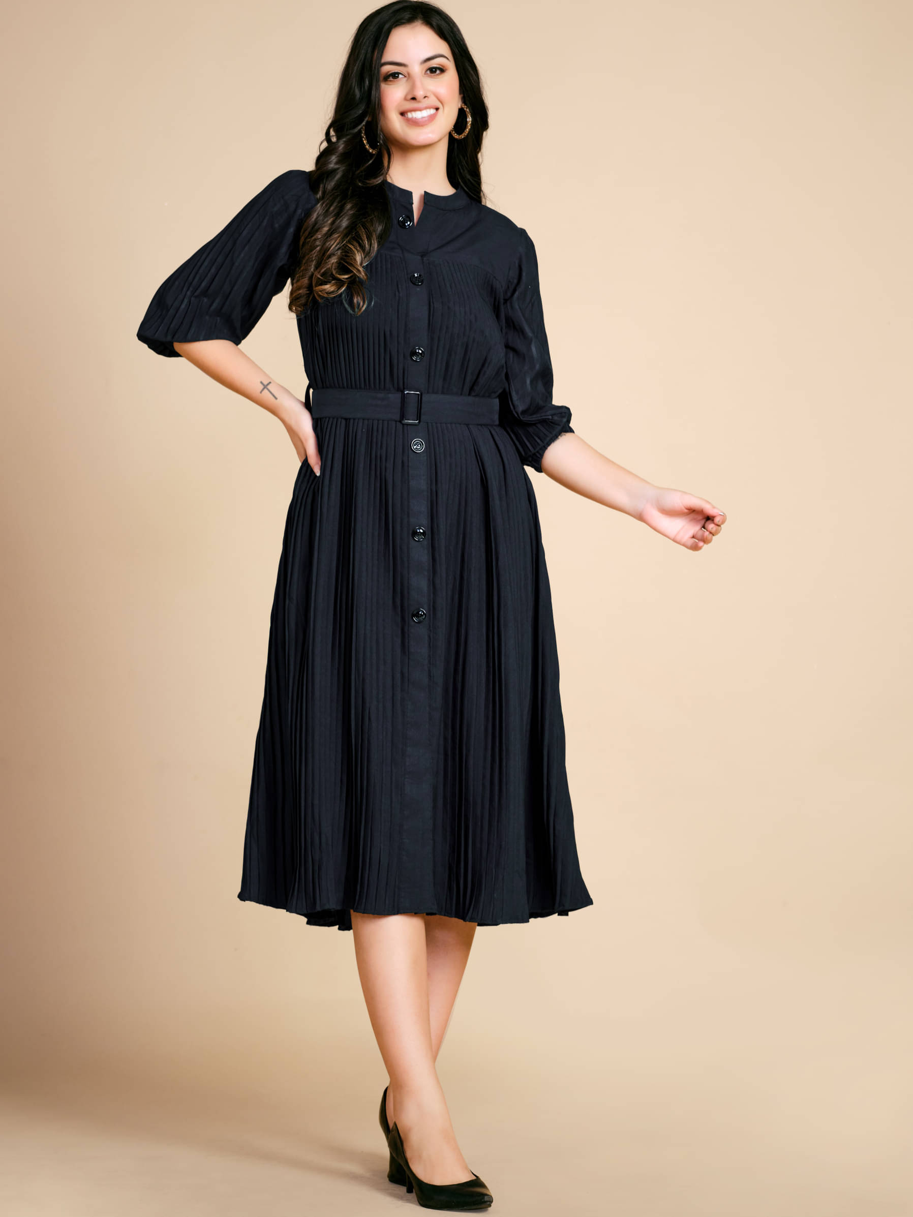 Glomee - Black Polyester Women's Fit & Flare Dress ( Pack of 1 )     			Glomee - Black Polyester Women's Fit & Flare Dress ( Pack of 1 )