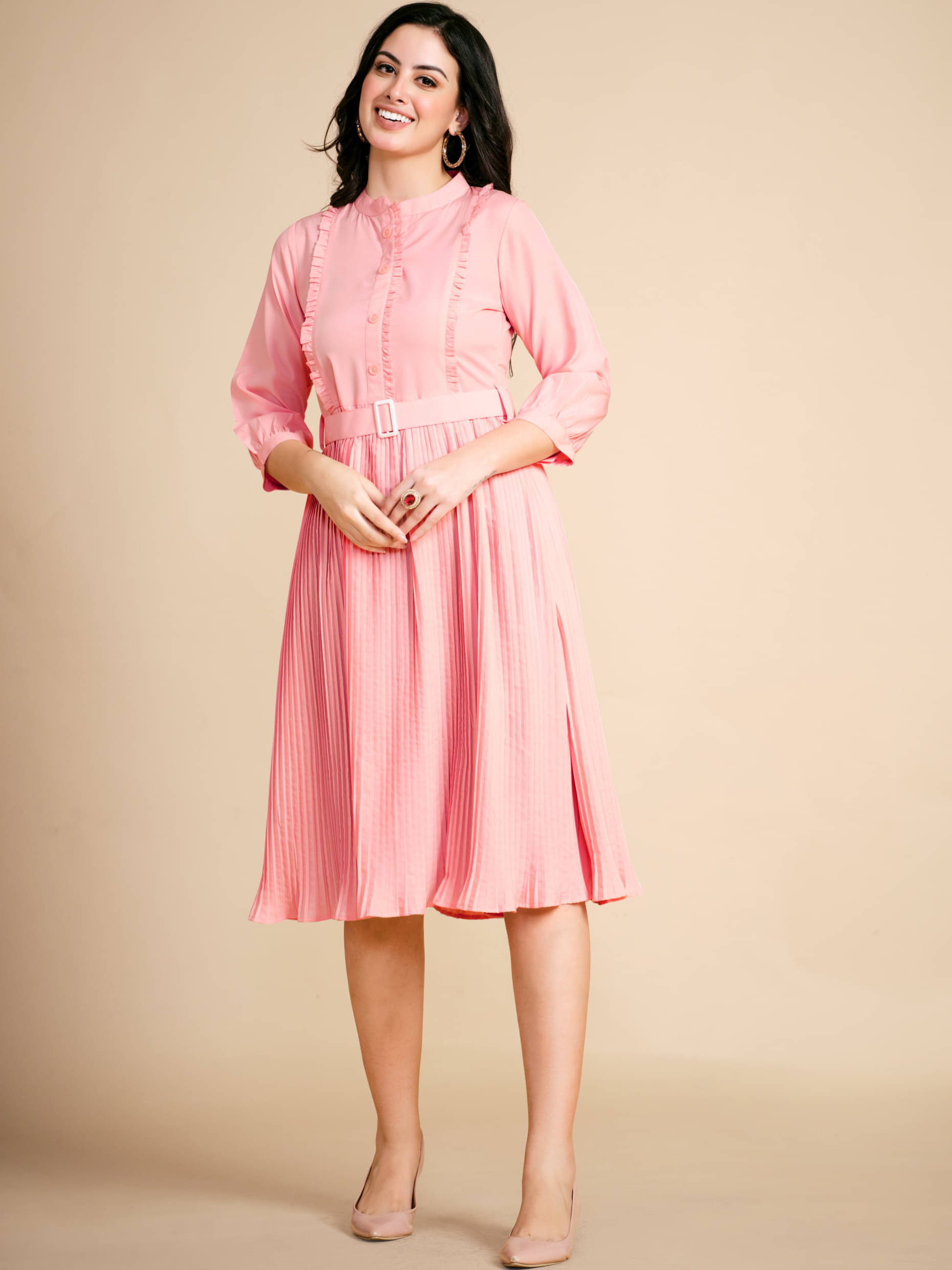 Glomee - Pink Polyester Women's Fit & Flare Dress ( Pack of 1 ) Glomee - Pink Polyester Women's Fit & Flare Dress ( Pack of 1 )