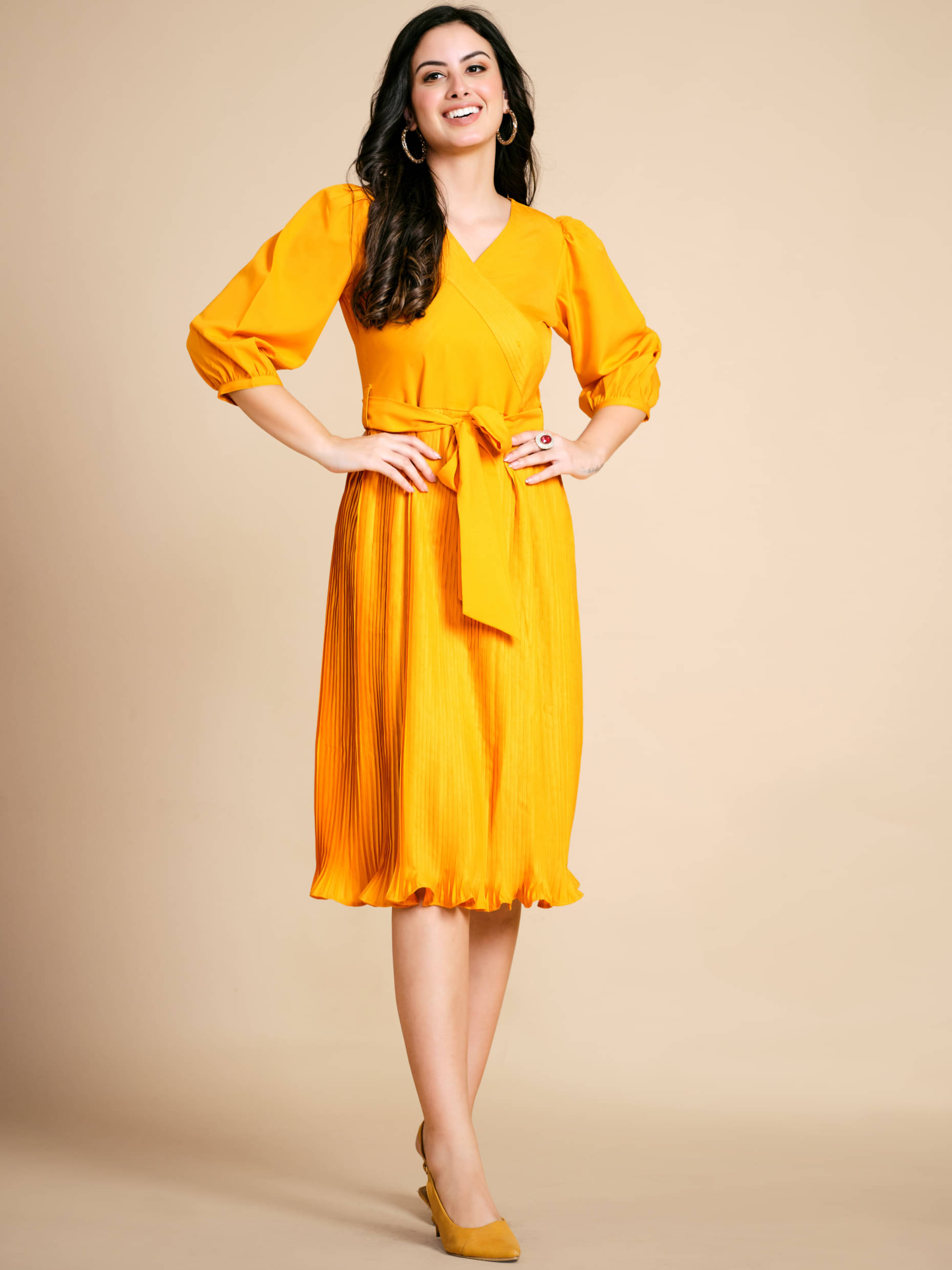     			Glomee - Yellow Polyester Women's Fit & Flare Dress ( Pack of 1 )