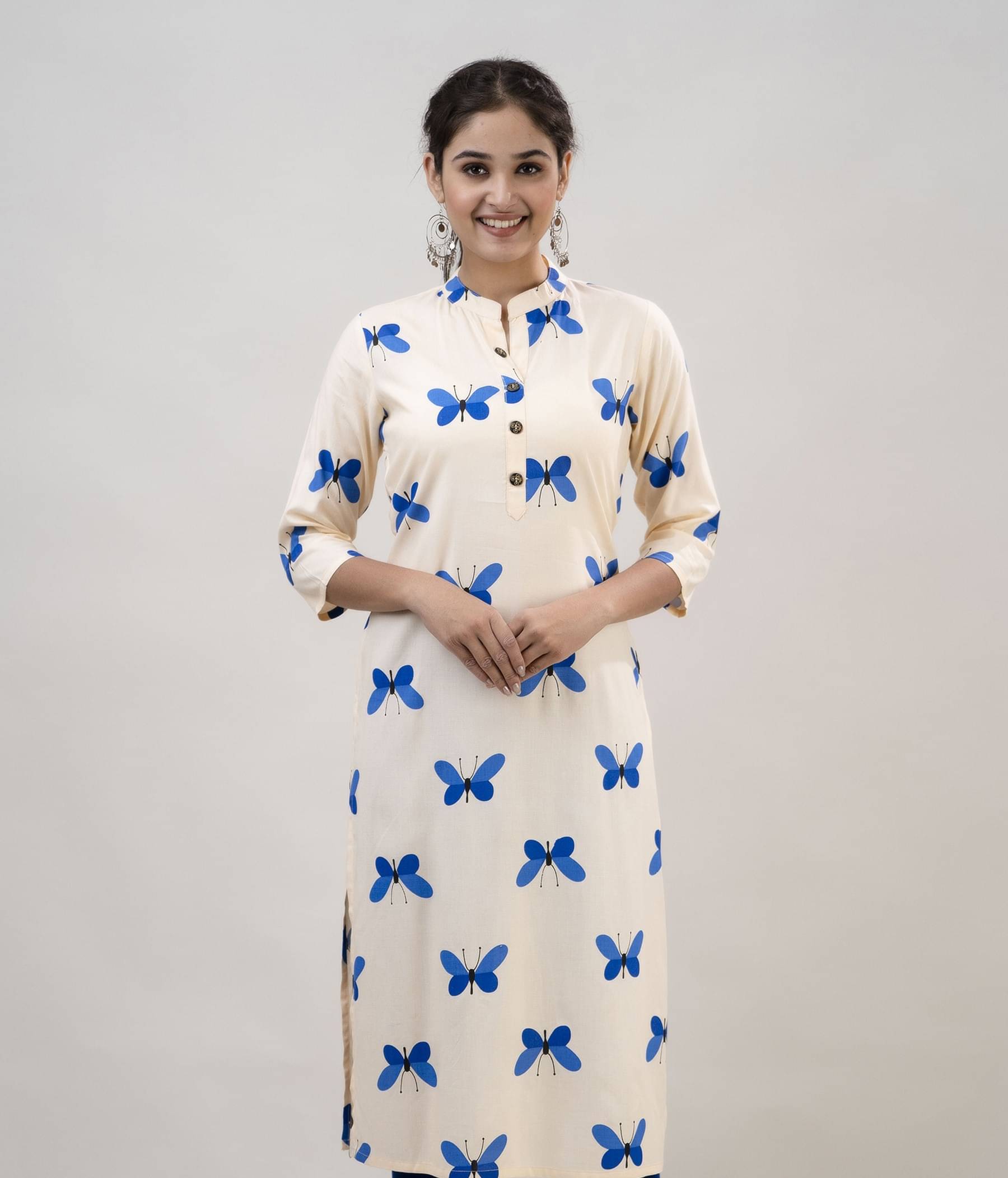 MAUKA - Blue Rayon Women's Straight Kurti ( Pack of 1 ) MAUKA - Blue Rayon Women's Straight Kurti ( Pack of 1 )