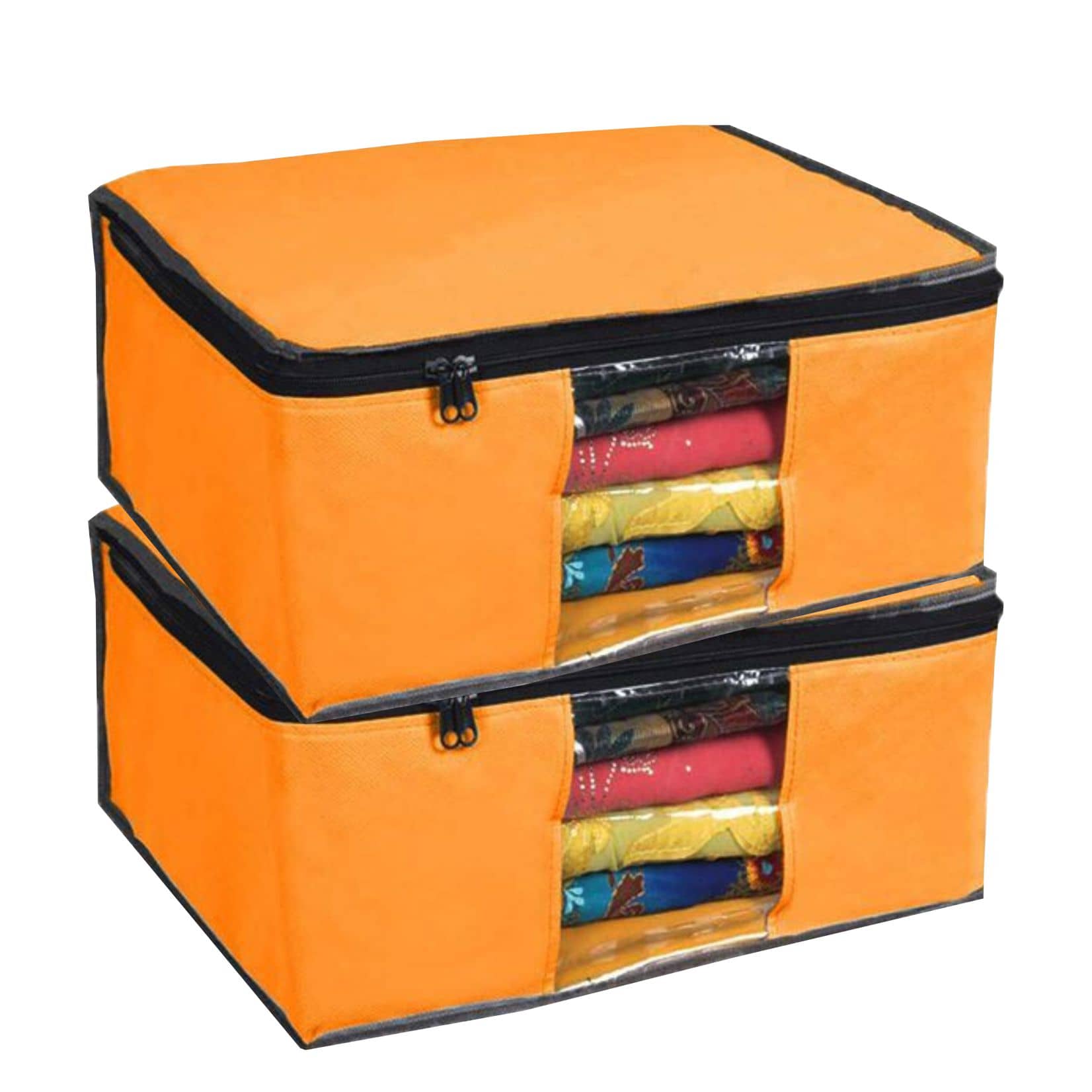 Non Woven Multipurpose Cloth Underbed Storage Organizer Saree Cover with Window (Pack of 2)
