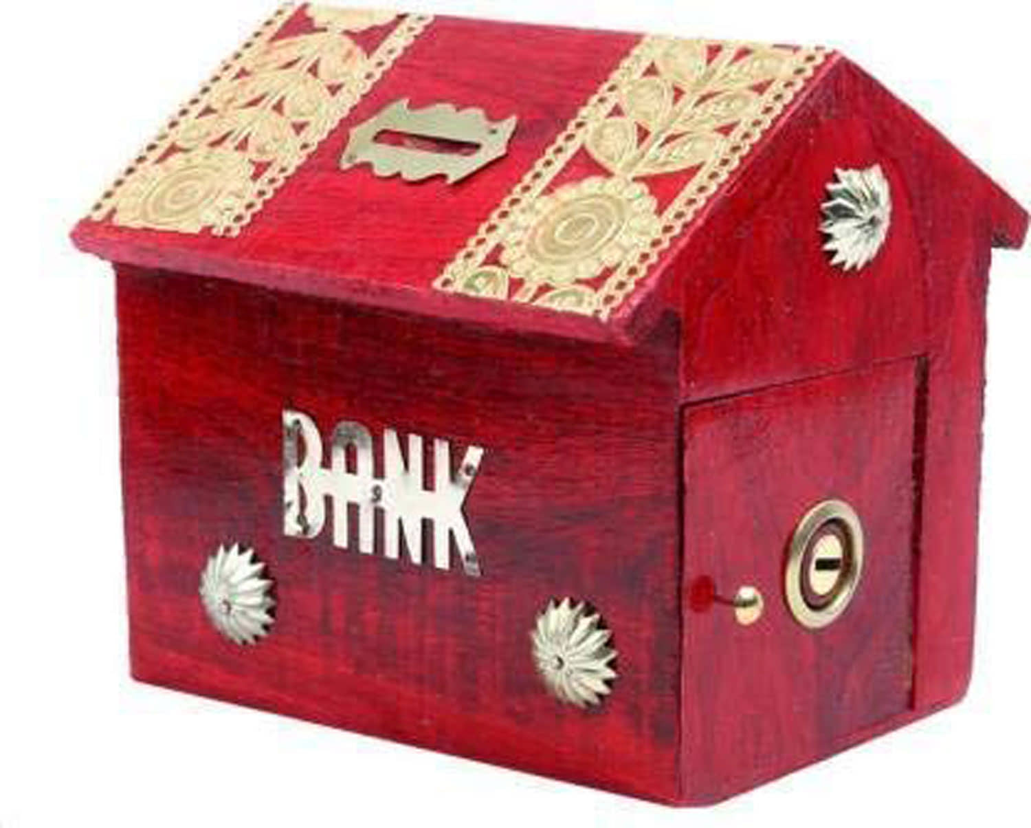 SWH - Wood Red Piggy Bank ( Pack of 1 )