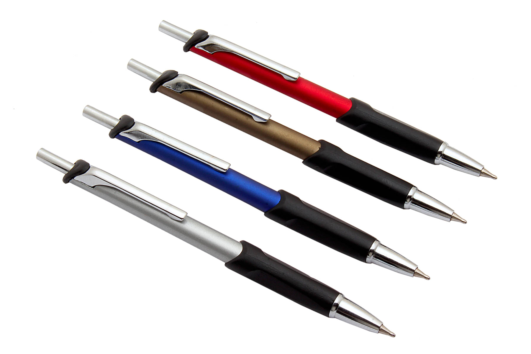     			Srpc Set Of 4 Sleek Mini Metal Body BallPoint Pens chrome trims Blue Refill