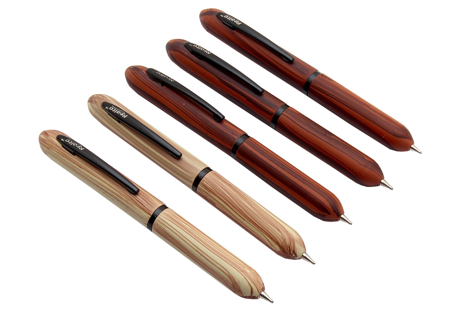     			Srpc Set Of 5 Mini Wood Texture BallPoint Pens Metal Body Blue Refill