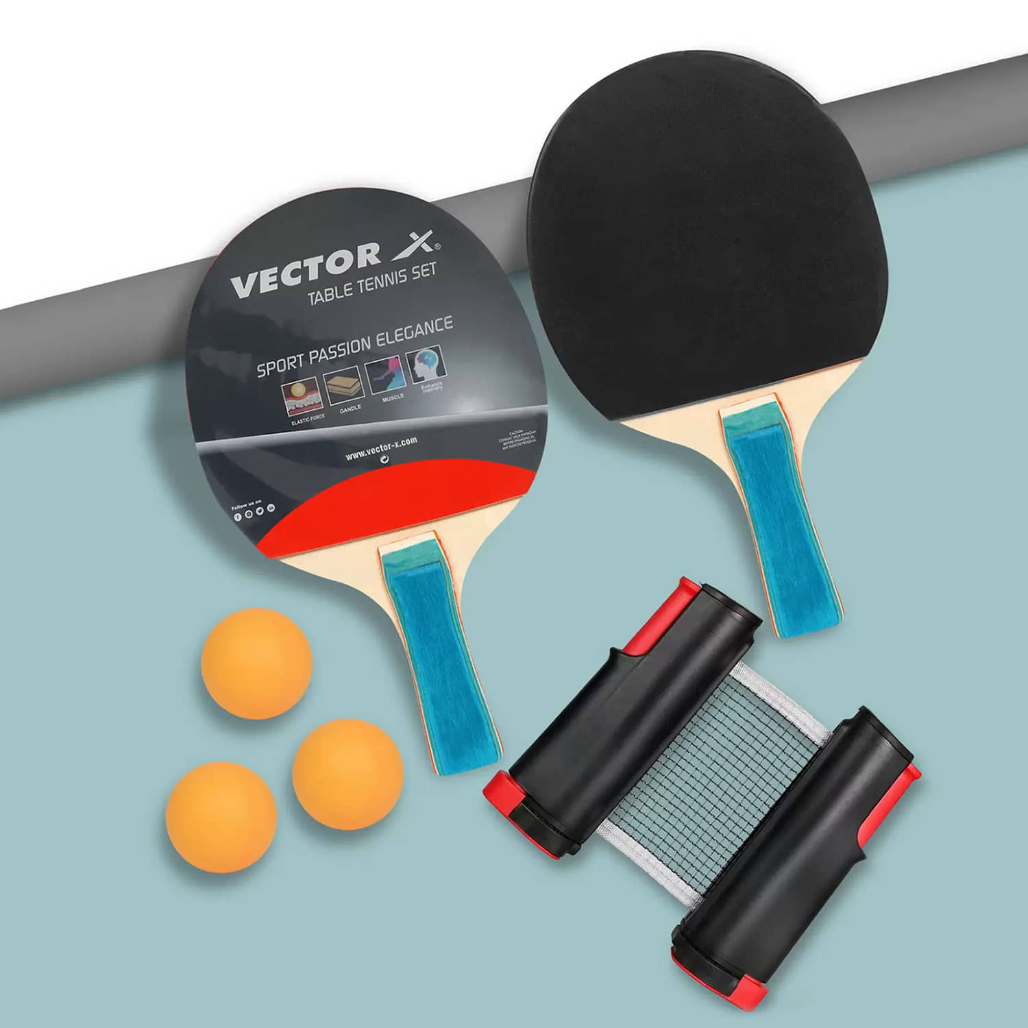 VECTOR X Table Tennis Racquets Set With Portable Net Black Table Tennis Racquet  (Pack of: 3, 250 g)