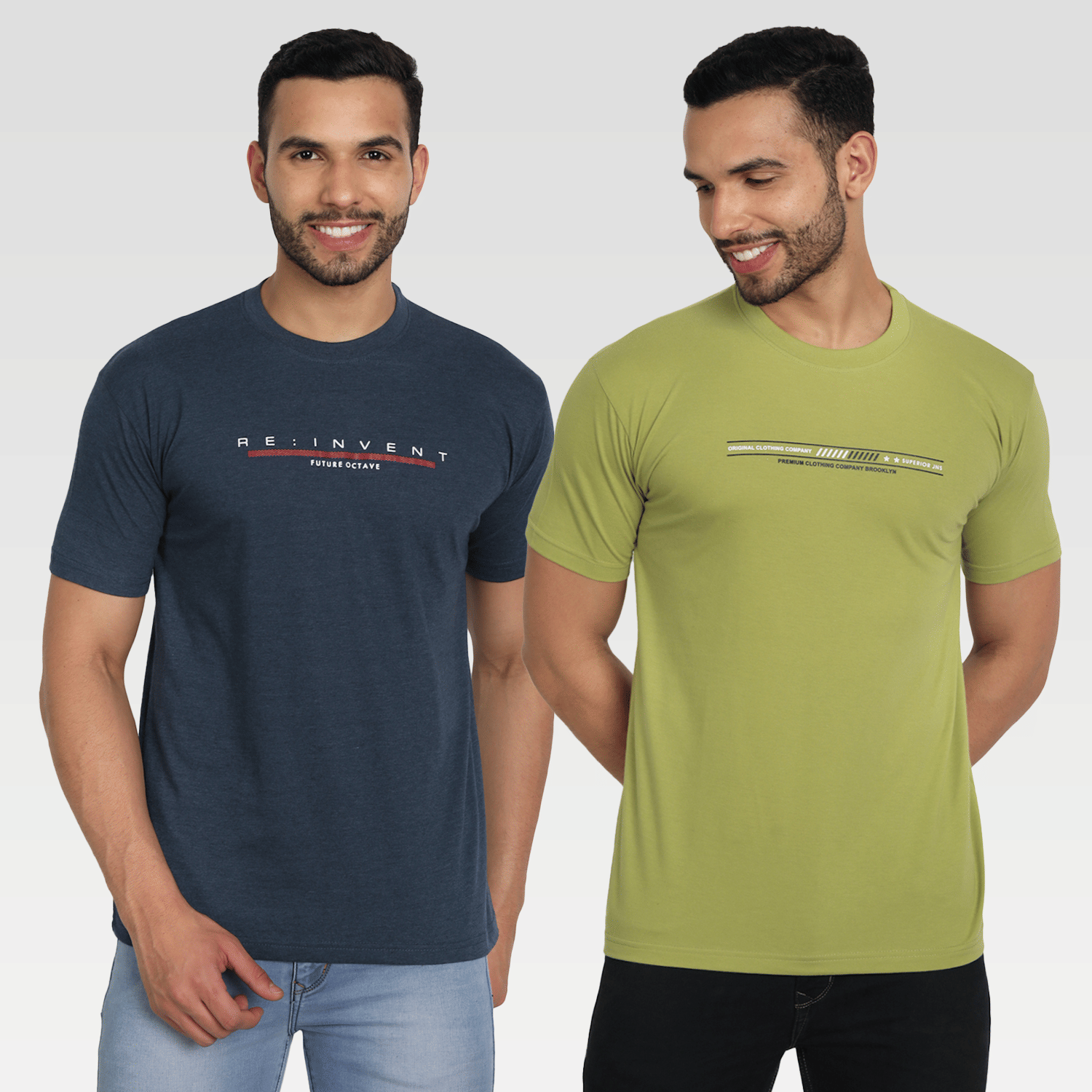 Zeffit Pack of 2 Cotton Blend Regular Fit Men's T-Shirt ( Multicolor )