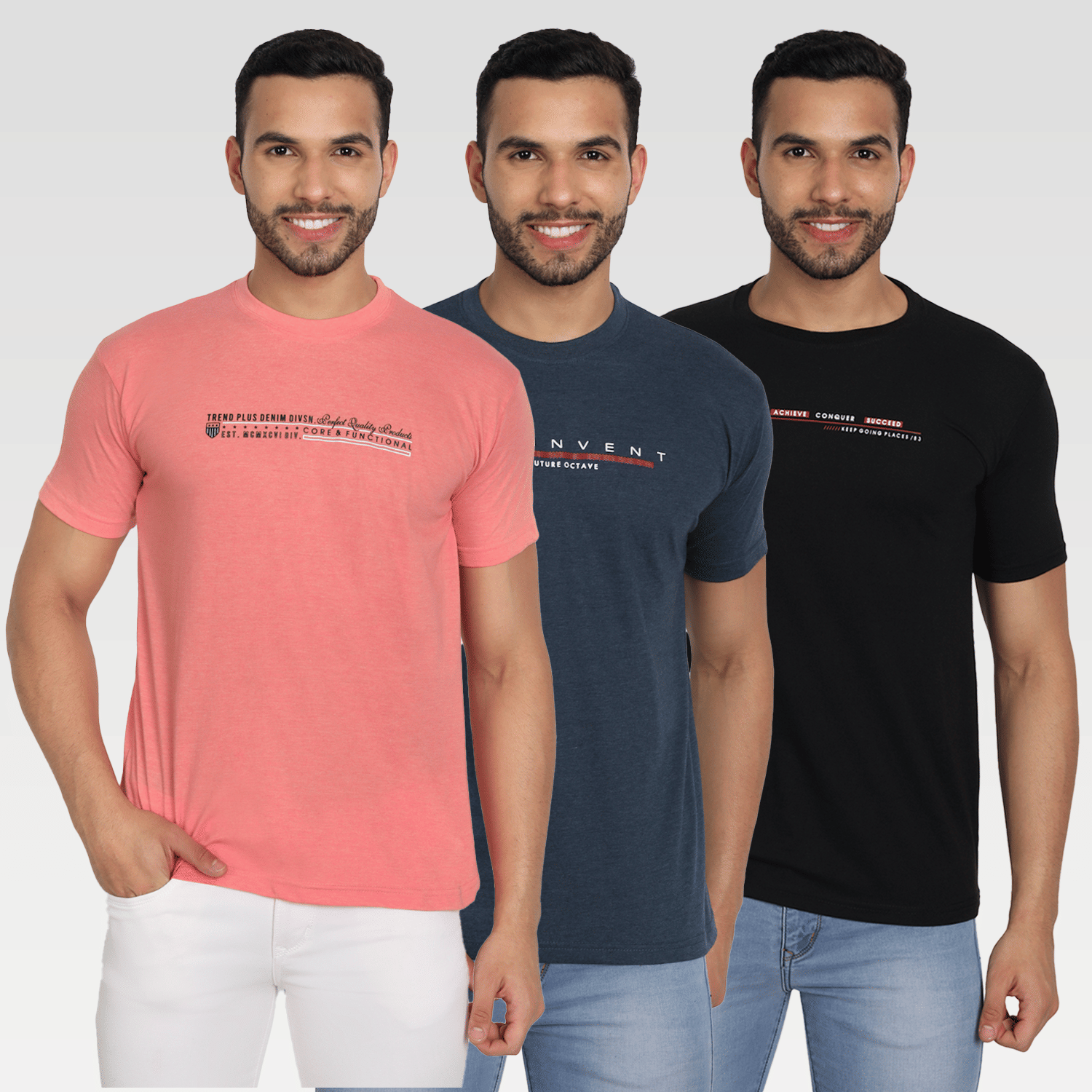 Zeffit Pack of 3 Cotton Blend Regular Fit Men's T-Shirt ( Multicolor )