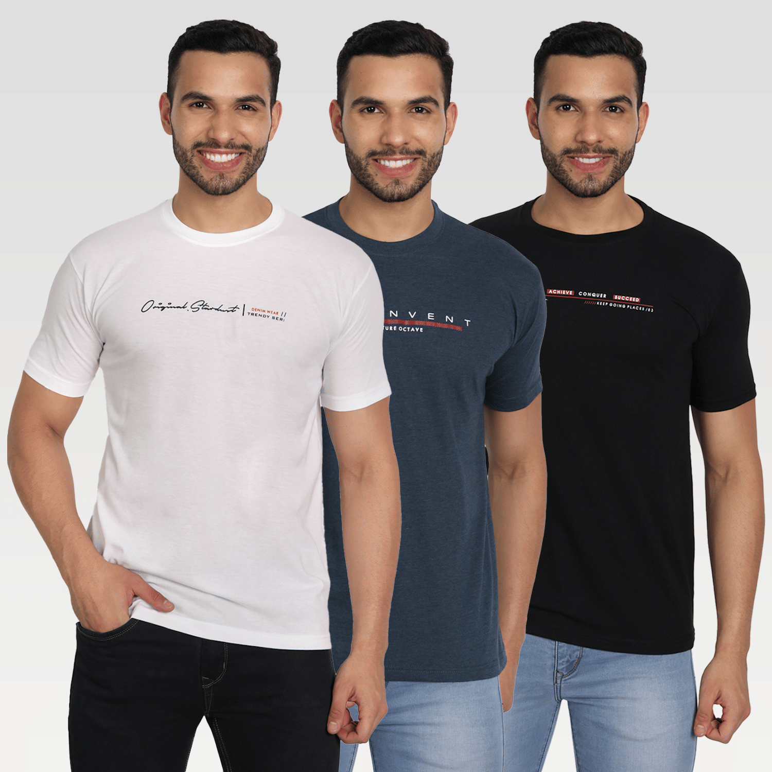 Zeffit Pack of 3 Cotton Blend Regular Fit Men's T-Shirt ( Multicolor ) Zeffit Pack of 3 Cotton Blend Regular Fit Men's T-Shirt ( Multicolor )