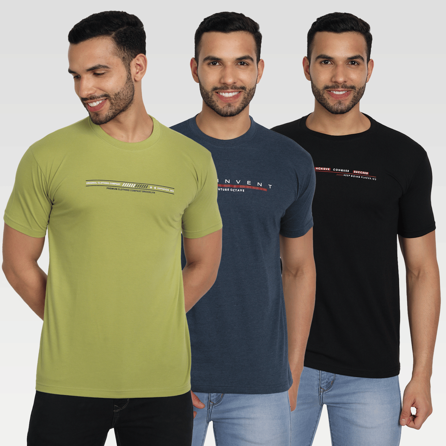 Zeffit Pack of 3 Cotton Blend Regular Fit Men's T-Shirt ( Multicolor ) Zeffit Pack of 3 Cotton Blend Regular Fit Men's T-Shirt ( Multicolor )