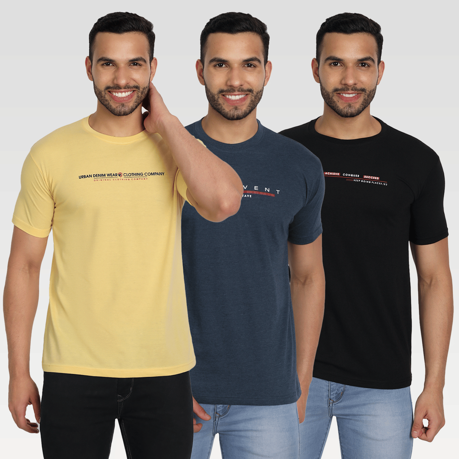 Zeffit Pack of 3 Cotton Blend Regular Fit Men's T-Shirt ( Multicolor )