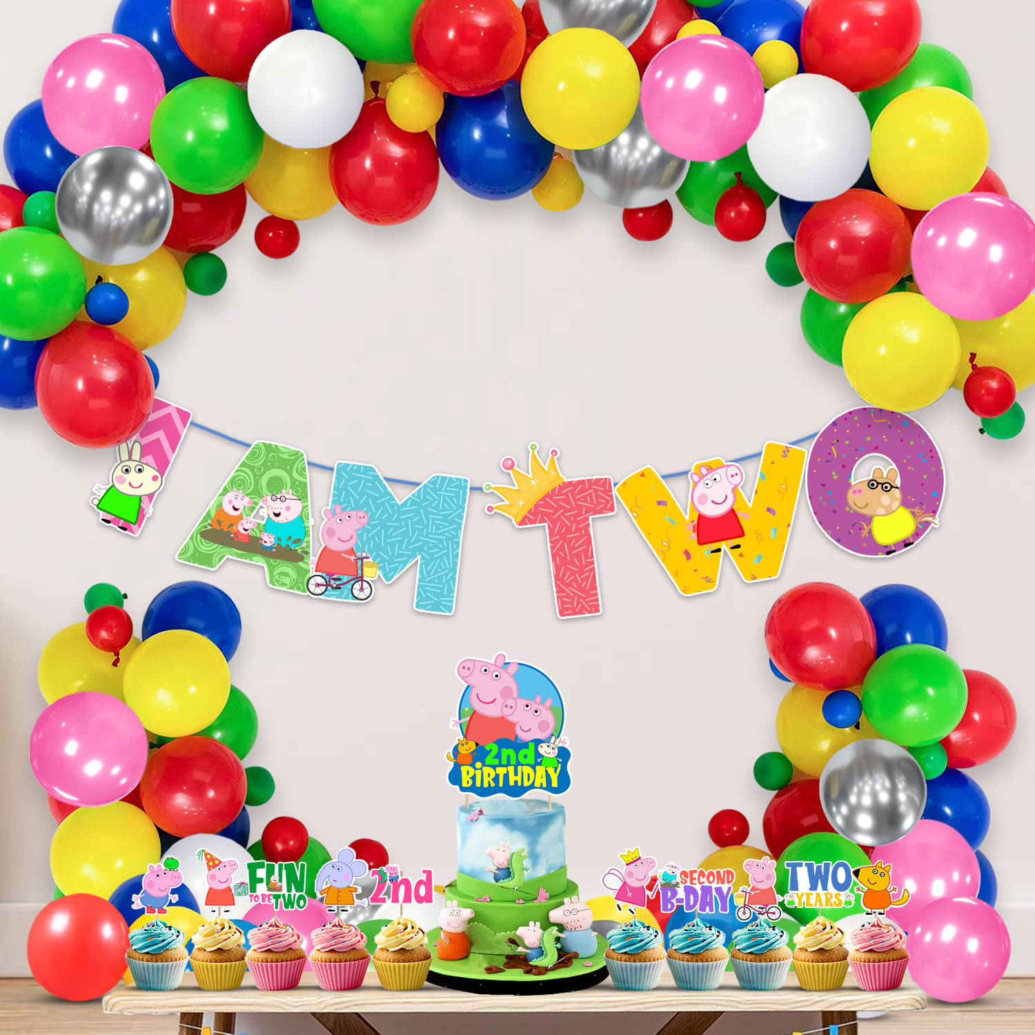     			Zyozi Multicolor Peppa Pig Birthday Party Decorations Combo Include Happy Birthday Banner, Cake Topper, Balloons, Cupcake Toppers, Pig Party Supplies for Kids (Pack of 37) (2nd birthday)
