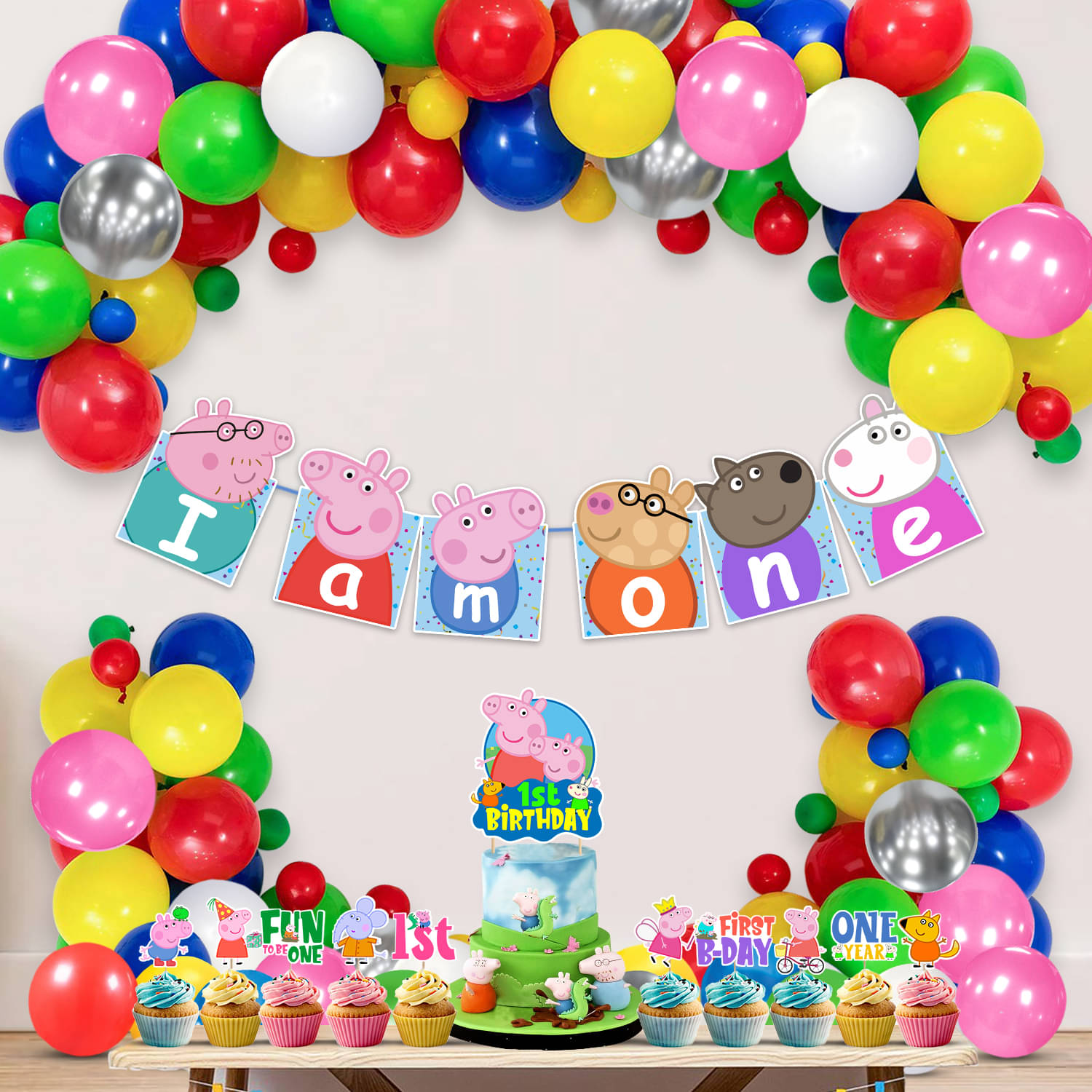     			Zyozi Peppa Pig 1st Birthday Party Decorations Combo Include Happy Birthday Banner, Pepaa Pig Cake Topper, Multicolor Balloons, Cupcake Toppers, Pig Party Supplies for Kids (Pack of 37)
