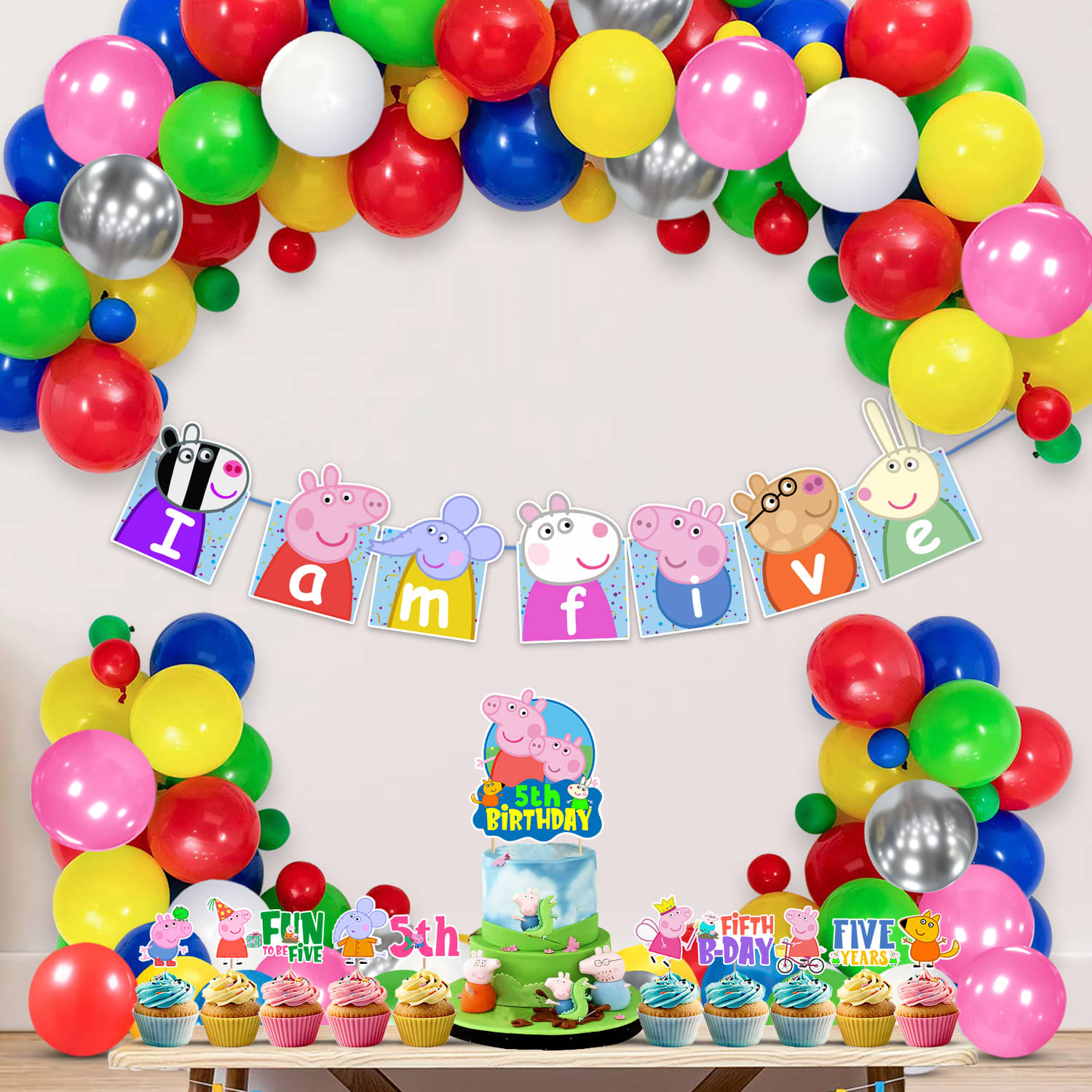     			Zyozi Peppa Pig 5th Birthday Party Decorations Combo Include Happy Birthday Banner, Pepaa Pig Cake Topper, Multicolor Balloons, Cupcake Toppers, Pig Party Supplies for Kids (Pack of 37)