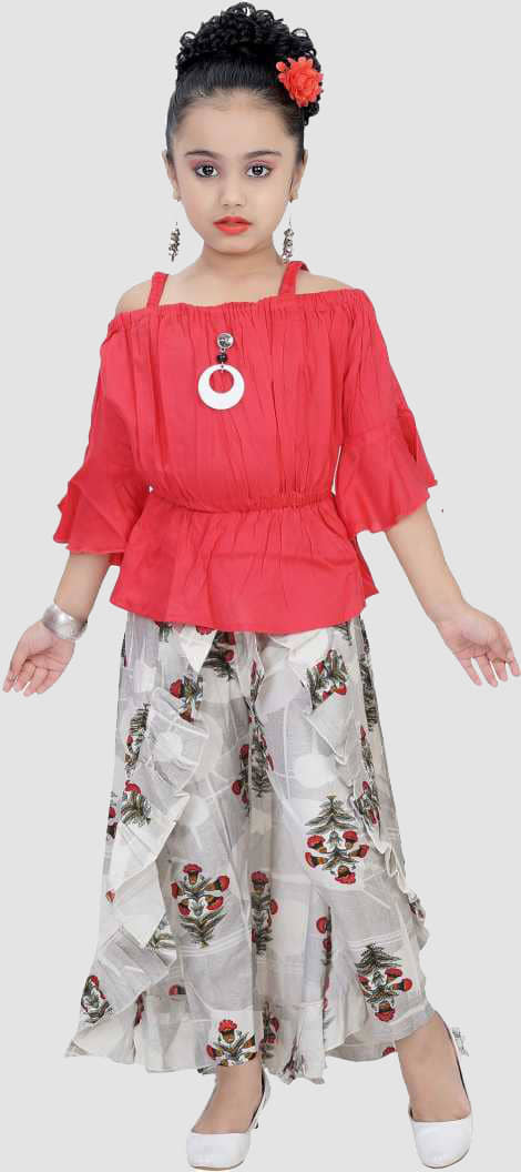 9stiches - Red Rayon Girls Top With Skirt ( Pack of 1 )