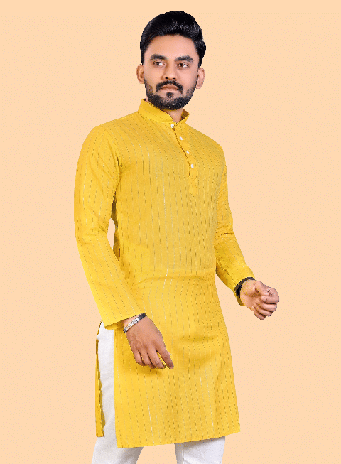 Balaji's - Yellow Cotton Blend Men's Regular Kurta ( Pack of 1 ) Balaji's - Yellow Cotton Blend Men's Regular Kurta ( Pack of 1 )