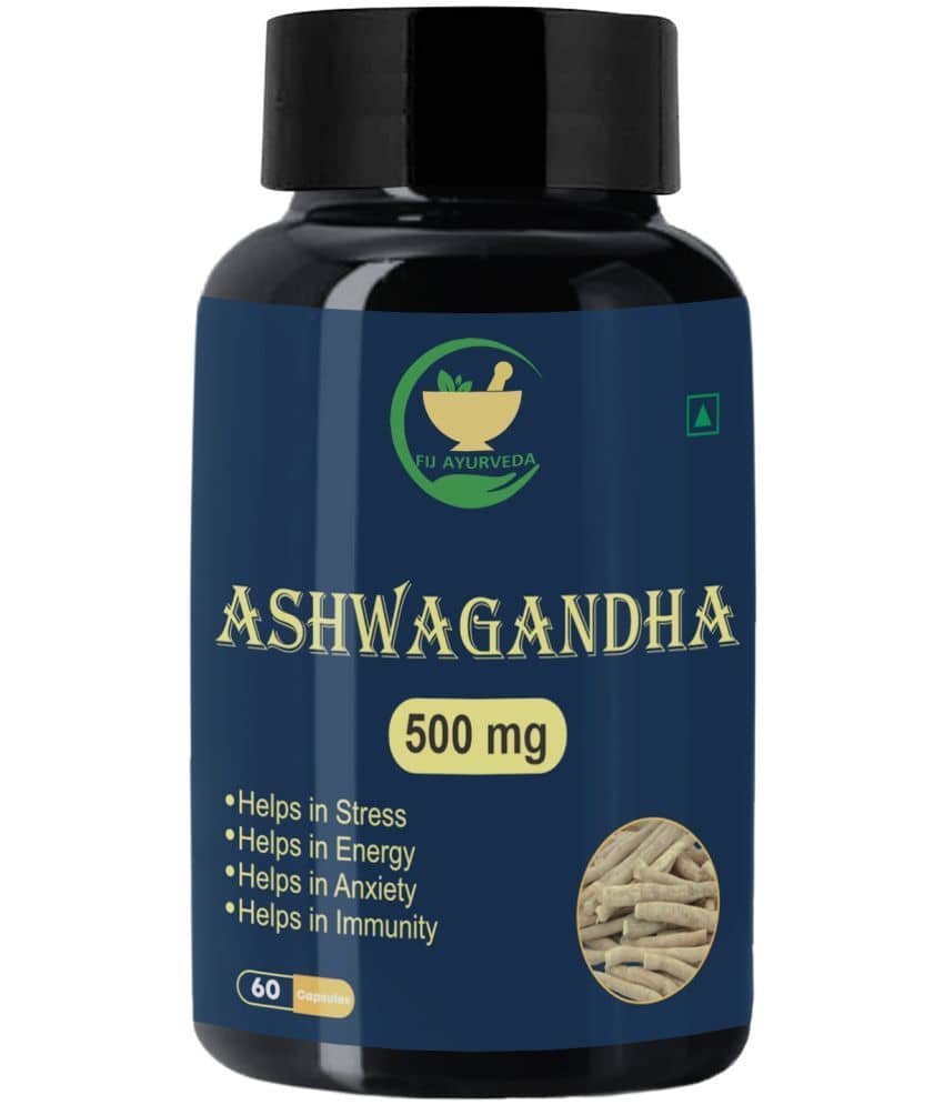 FIJ AYURVEDA Ashwagandha Capsule Helps in Anxiety & Stress Relief for Men & Women - 500mg 60 Capsules