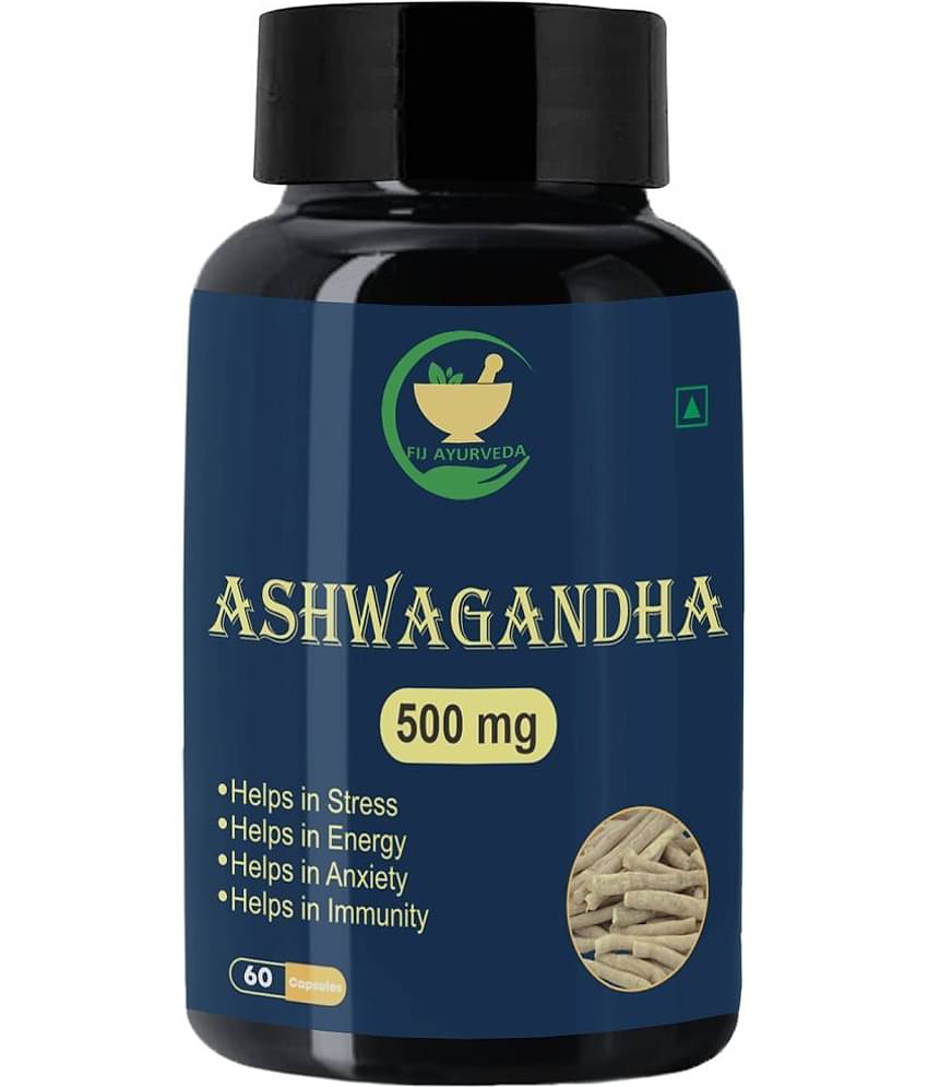 FIJ AYURVEDA Ashwagandha Capsule Helps in Anxiety & Stress Relief for Men & Women - 500mg 60 Capsules FIJ AYURVEDA Ashwagandha Capsule Helps in Anxiety & Stress Relief for Men & Women - 500mg 60 Capsules