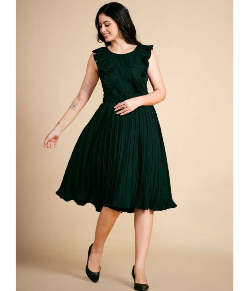 Glomee - Green Polyester Women's Fit & Flare Dress ( Pack of 1 )