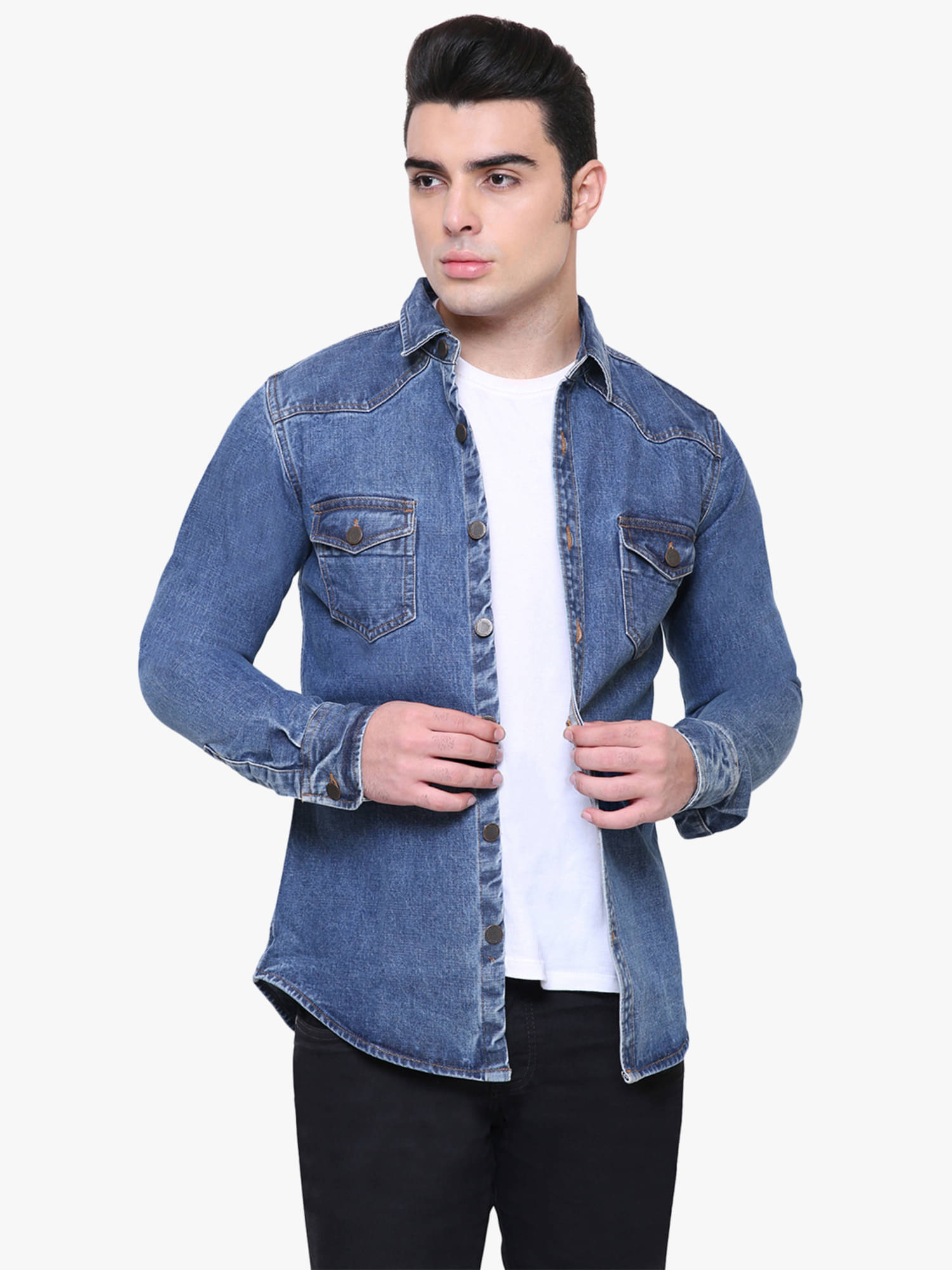 Kuons Avenue - Light Blue Denim Slim Fit Men's Casual Shirt ( Pack of 1 ) Kuons Avenue - Light Blue Denim Slim Fit Men's Casual Shirt ( Pack of 1 )