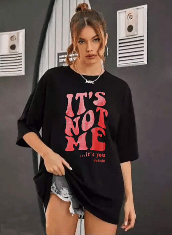 Leotude Women Cotton Blend Printed Oversized Fit Round Neck T-Shirt ( Black )