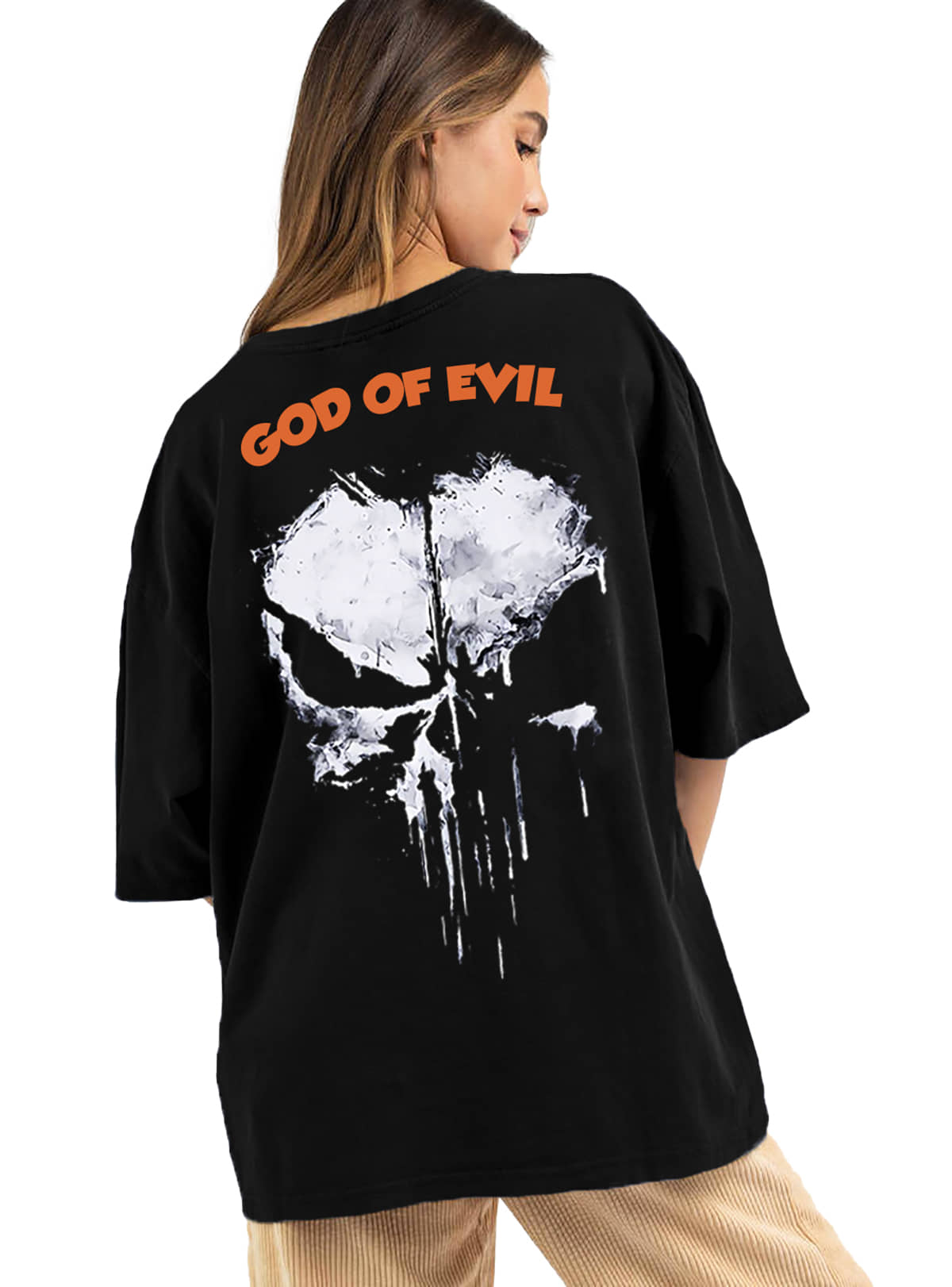 Leotude Women Cotton Blend Printed Oversized Fit Round Neck T-Shirt ( Black )