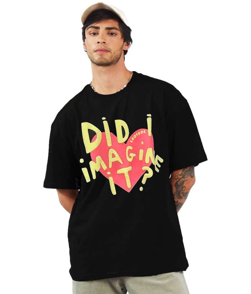 Leotude - Black Cotton Blend Oversized Fit Men's T-Shirt ( Pack of 1 )